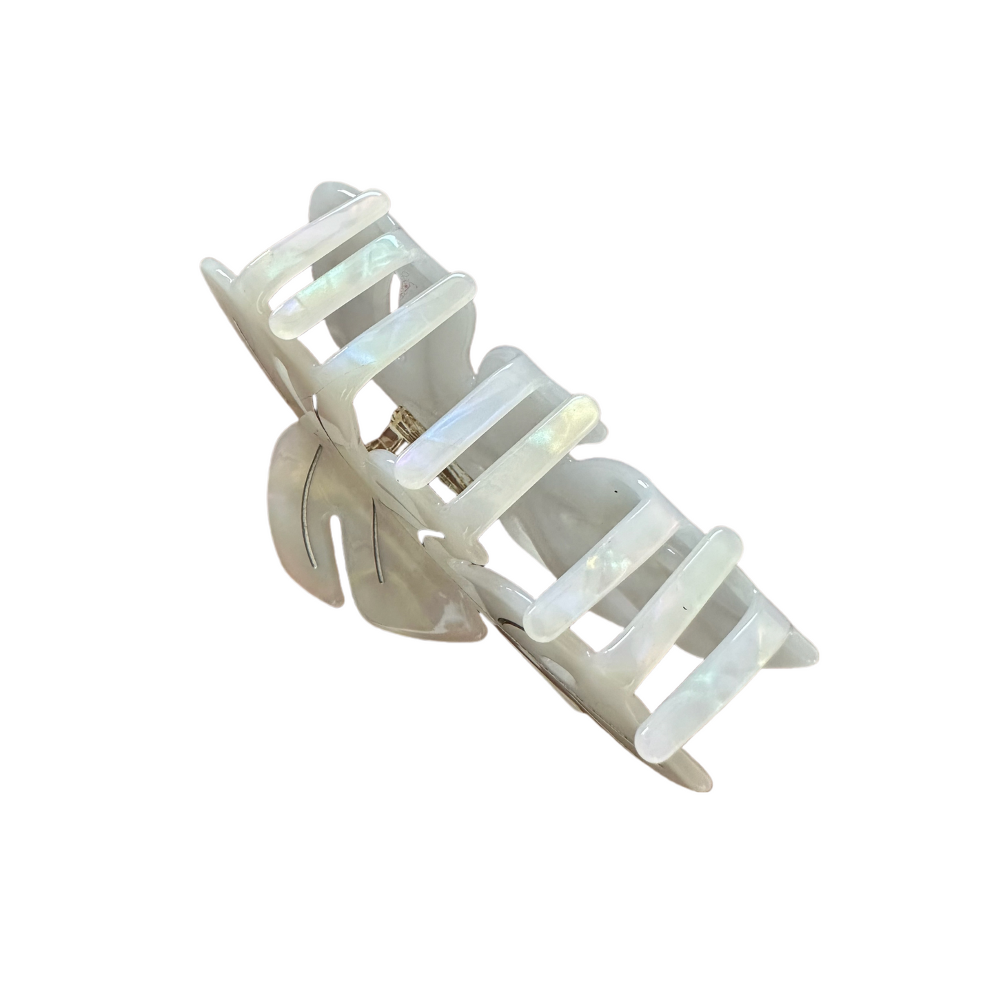Leaf Acetate White Claw Clips for Long Thick Hair 9.5cm