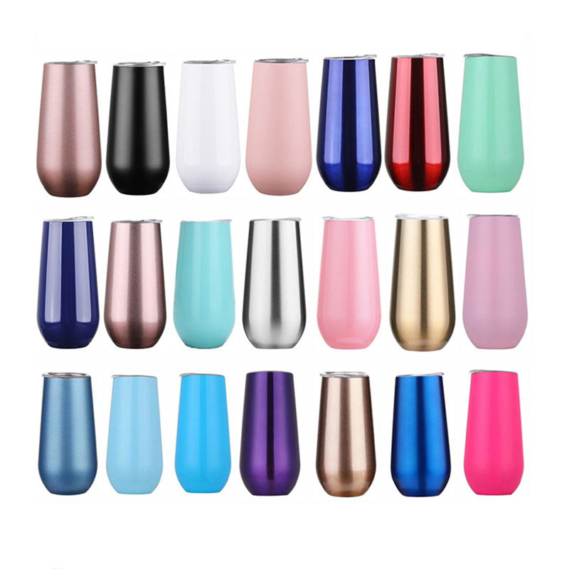 6oz Stainless Steel Powder-Coated Eggshell Red Wine Glass Tumbler